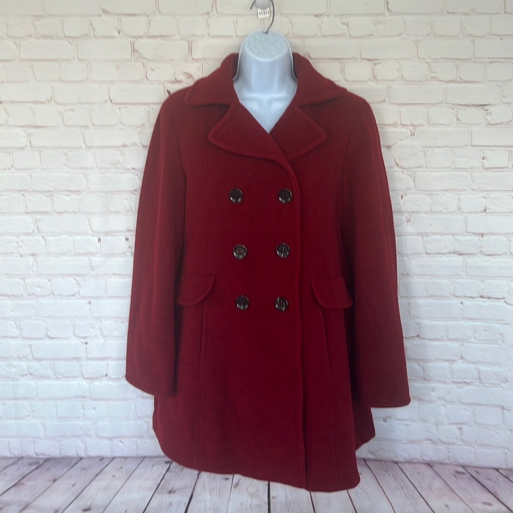 Calvin Klein wool cashmere peacoat jacket size medium black Cherry CHRISTMAS